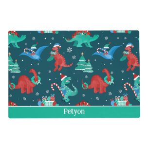 Christmas Dinosaur Kids Fun Holiday Personalized Placemat