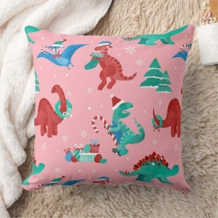 Christmas Dinosaur Kids Fun Holiday Winter Throw Pillow
