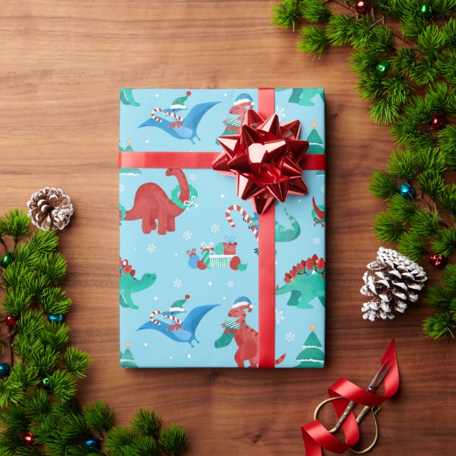 Christmas Dinosaur Kids Fun Winter Holiday Wrapping Paper (Holiday Gift)