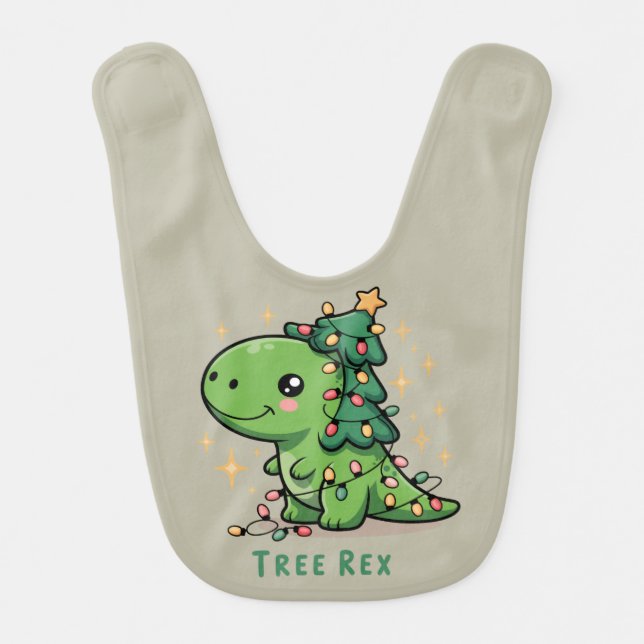Christmas Dinosaur Light Party Funny Tree Rex  Baby Bib (Front)