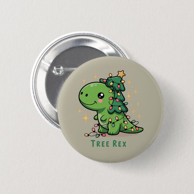 Christmas Dinosaur Light Party Funny Tree Rex  Button (Front & Back)