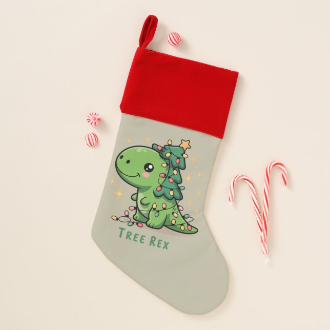 Christmas Dinosaur Light Party Funny Tree Rex  Christmas Stocking (Front)
