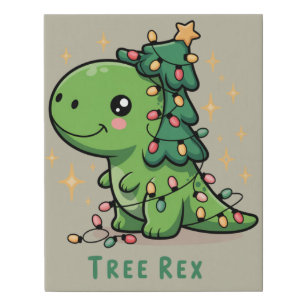 Christmas Dinosaur Light Party Funny Tree Rex Faux Canvas Print