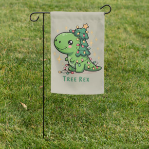 Christmas Dinosaur Light Party Funny Tree Rex  Garden Flag