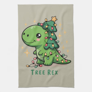 Christmas Dinosaur Light Party Funny Tree Rex Kitchen Towel