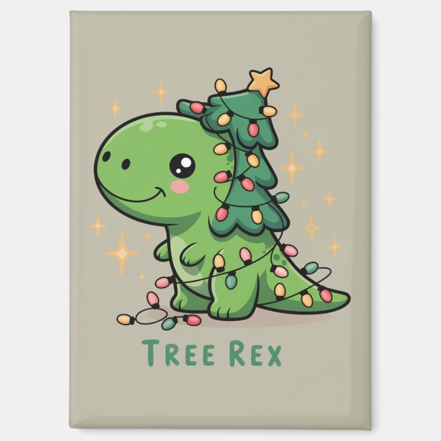 Christmas Dinosaur Light Party Funny Tree Rex  Magnet (Front)