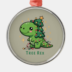 Christmas Dinosaur Light Party Funny Tree Rex Metal Ornament
