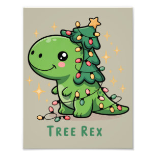 Christmas Dinosaur Light Party Funny Tree Rex Photo Print