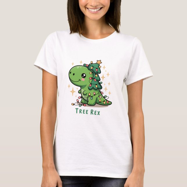 Christmas Dinosaur Light Party Funny Tree Rex  T-Shirt (Front)