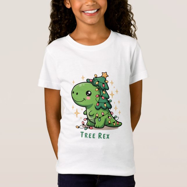 Christmas Dinosaur Light Party Funny Tree Rex  T-Shirt (Front)