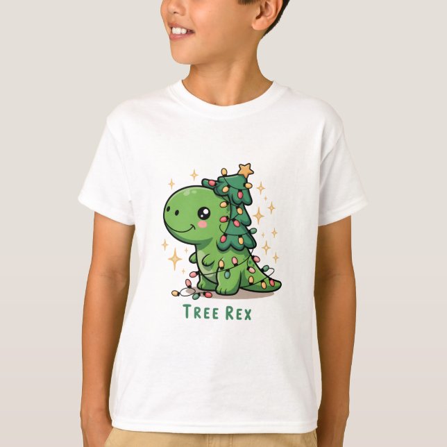 Christmas Dinosaur Light Party Funny Tree Rex  T-Shirt (Front)