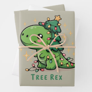 Christmas Dinosaur Light Party Funny Tree Rex Wrapping Paper Sheets