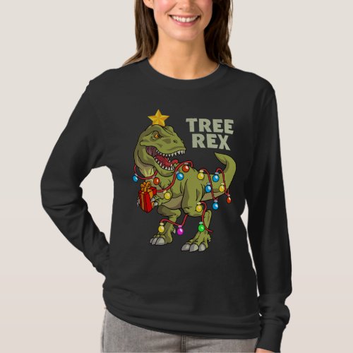 Christmas Dinosaur Lights Tree Rex T_Shirt