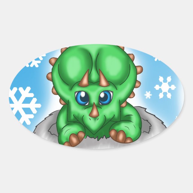Christmas Dinosaur Oval Sticker (Front)