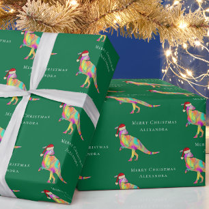 Christmas Dinosaur Personalized Girl Name Wrapping Paper