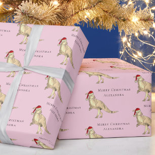 Christmas Dinosaur Personalized Girl Name Wrapping Paper