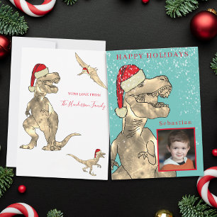 Christmas Dinosaur Personalized Photo Holiday Card