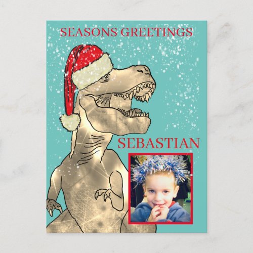 Christmas Dinosaur Personalized Photo Holiday Postcard