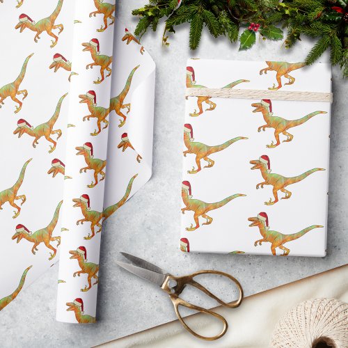 Christmas Dinosaur Raptor Wrapping Paper