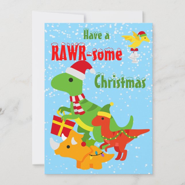Christmas Dinosaur Rawr-some Flat Card (Front)