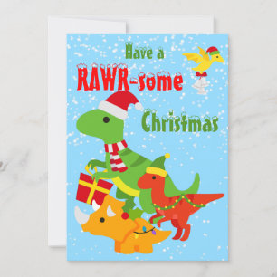 Christmas Dinosaur Rawr-some Flat Card