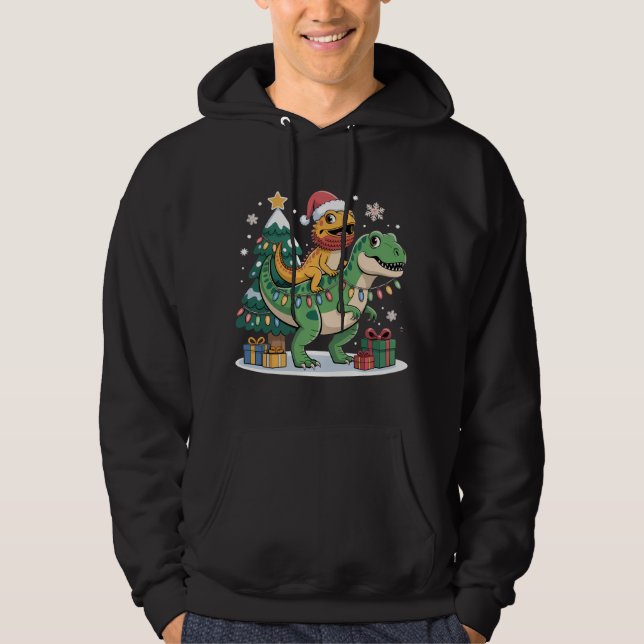 Christmas Dinosaur Ride with Santa Lizard Hoodie (Front)