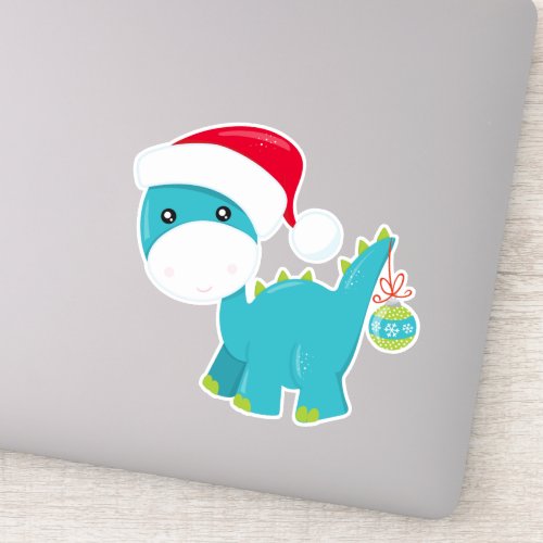 Christmas Dinosaur Santa Hat Dino Brontosaurus Sticker