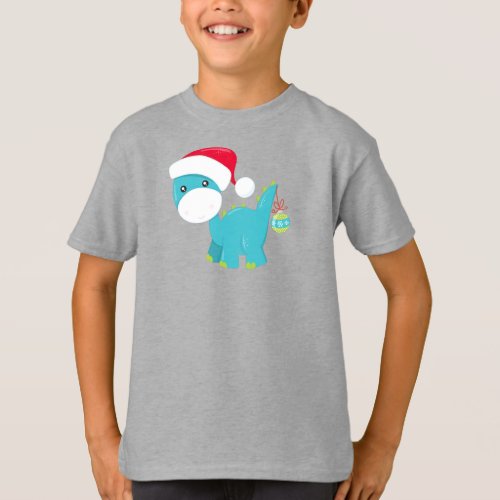 Christmas Dinosaur Santa Hat Dino Brontosaurus T_Shirt