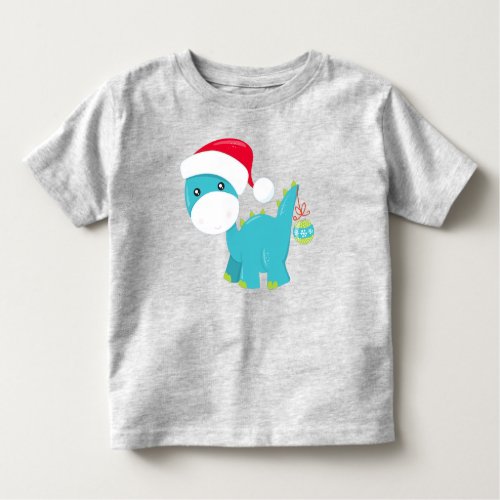 Christmas Dinosaur Santa Hat Dino Brontosaurus Toddler T_shirt