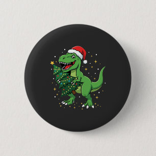 Christmas Dinosaur Santa T Rex Button