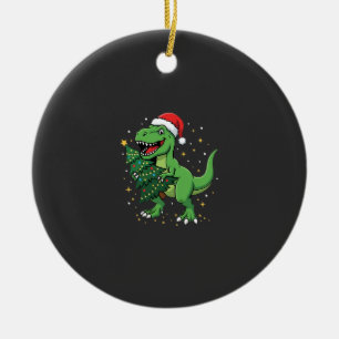 Christmas Dinosaur Santa T Rex Ceramic Ornament