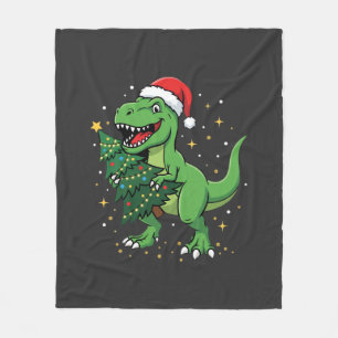Christmas Dinosaur Santa T Rex Fleece Blanket