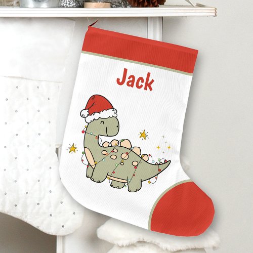 Christmas Dinosaur Santasaurus Little Boy Name Large Christmas Stocking