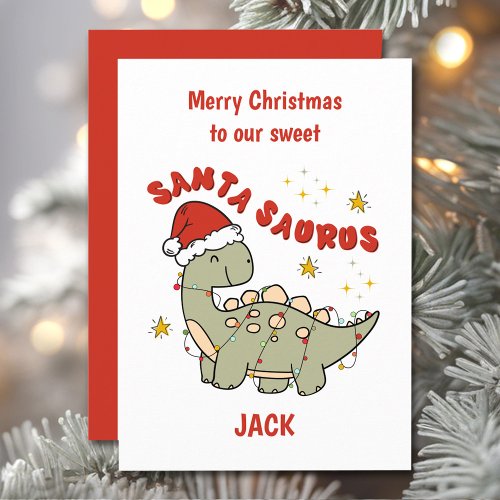 Christmas Dinosaur Santasaurus Name Boy Holiday Card