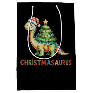 Christmas Dinosaur T Rex Dino Xmas Tree Lights Medium Gift Bag