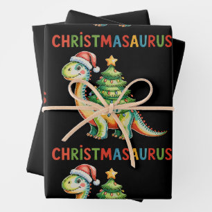 Christmas Dinosaur T Rex Dino Xmas Tree Lights Wrapping Paper Sheets