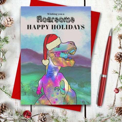 Christmas Dinosaur T_Rex Holiday Card