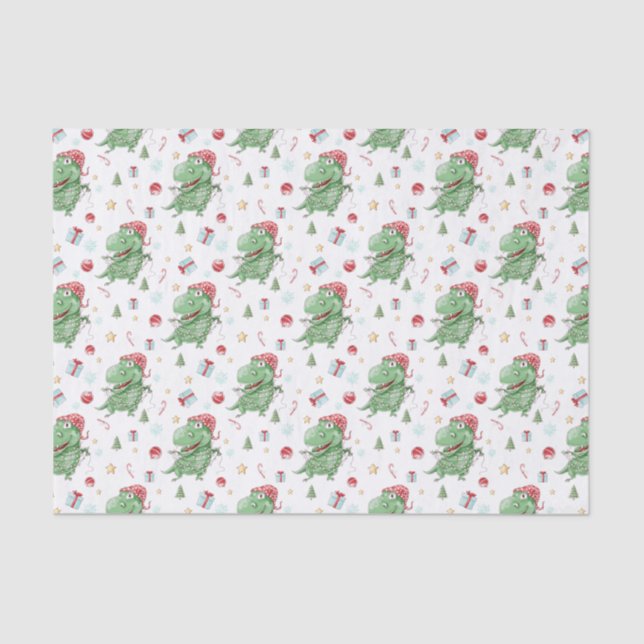 Christmas Dinosaur T-Rex Holiday Tissue Paper (Front)