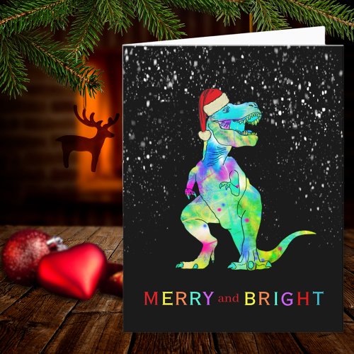 Christmas Dinosaur T_Rex Merry and Bright Holiday Card