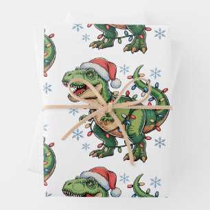 Christmas Dinosaur T Rex Merry Xmas Lights Santa Wrapping Paper Sheets