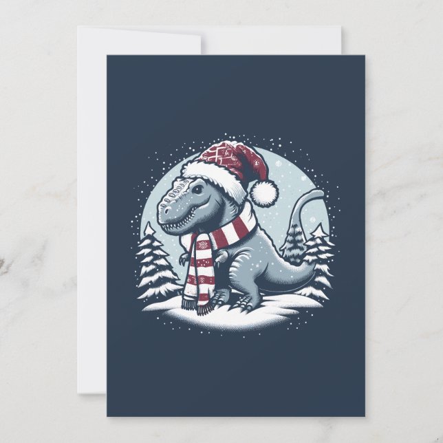 Christmas Dinosaur T-Rex On Snow Holiday Card (Front)
