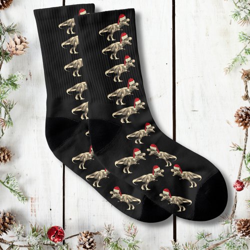 Christmas Dinosaur T_Rex Pattern Socks