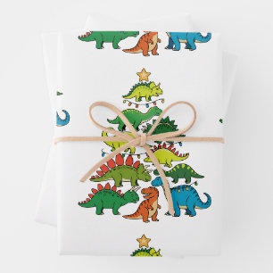Christmas Dinosaur T Rex Tree Xmas Lights Festive Wrapping Paper Sheets
