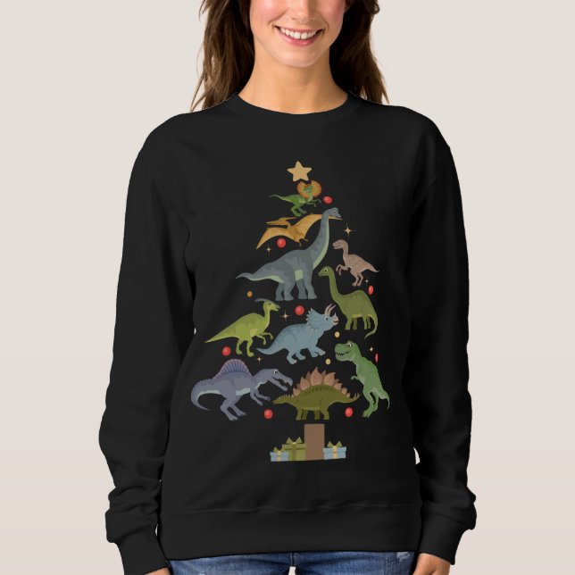 Christmas Dinosaur Tree Family Saurus Xmas Sweatshirt (Front)