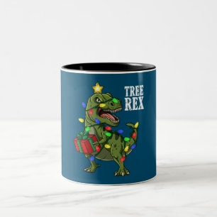 Christmas Dinosaur Tree Rex Boys Girls Two-Tone Coffee Mug