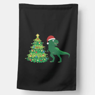 Christmas Dinosaur Tree Rex House Flag