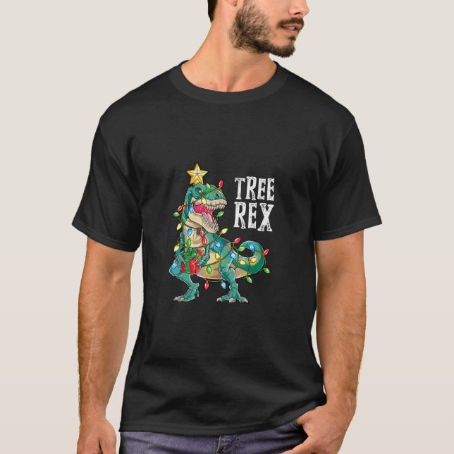 Christmas Dinosaur Tree Rex Pajamas  Boys Kids Xma T-Shirt (Front)