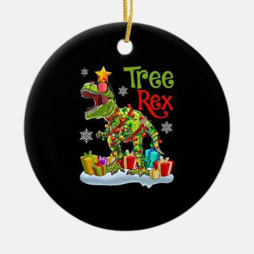 Christmas Dinosaur Tree Rex Pajamas Funny Christma Ceramic Ornament