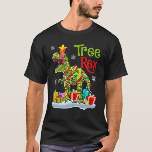 Christmas Dinosaur Tree Rex Pajamas Funny Christma T_Shirt