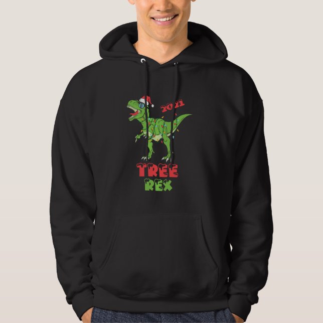 Christmas Dinosaur Tree Rex Pajamas Funny Xmas Lig Hoodie (Front)